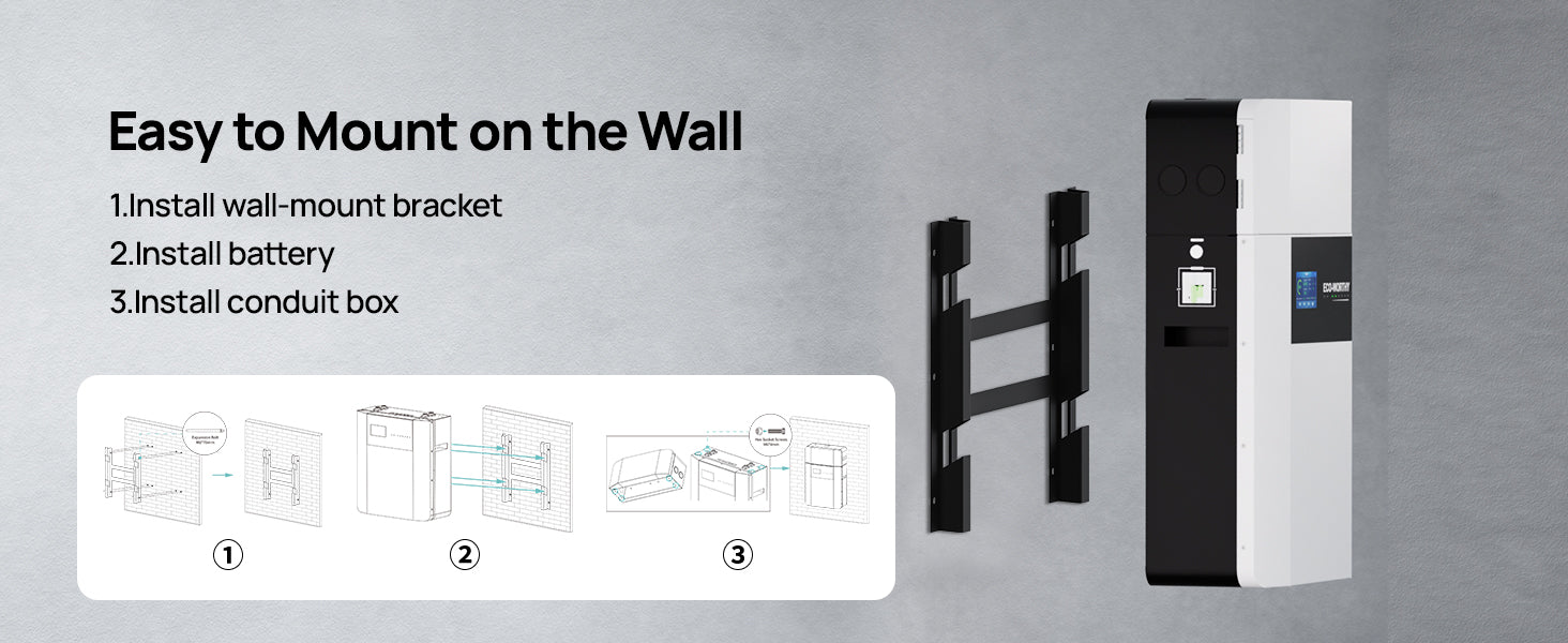 ECO-WORTHY 48V 100Ah Wall-Mount Indoor LiFePO4 Lithium Battery with Conduit Box For Off-Grid Systems, Home Backup Power