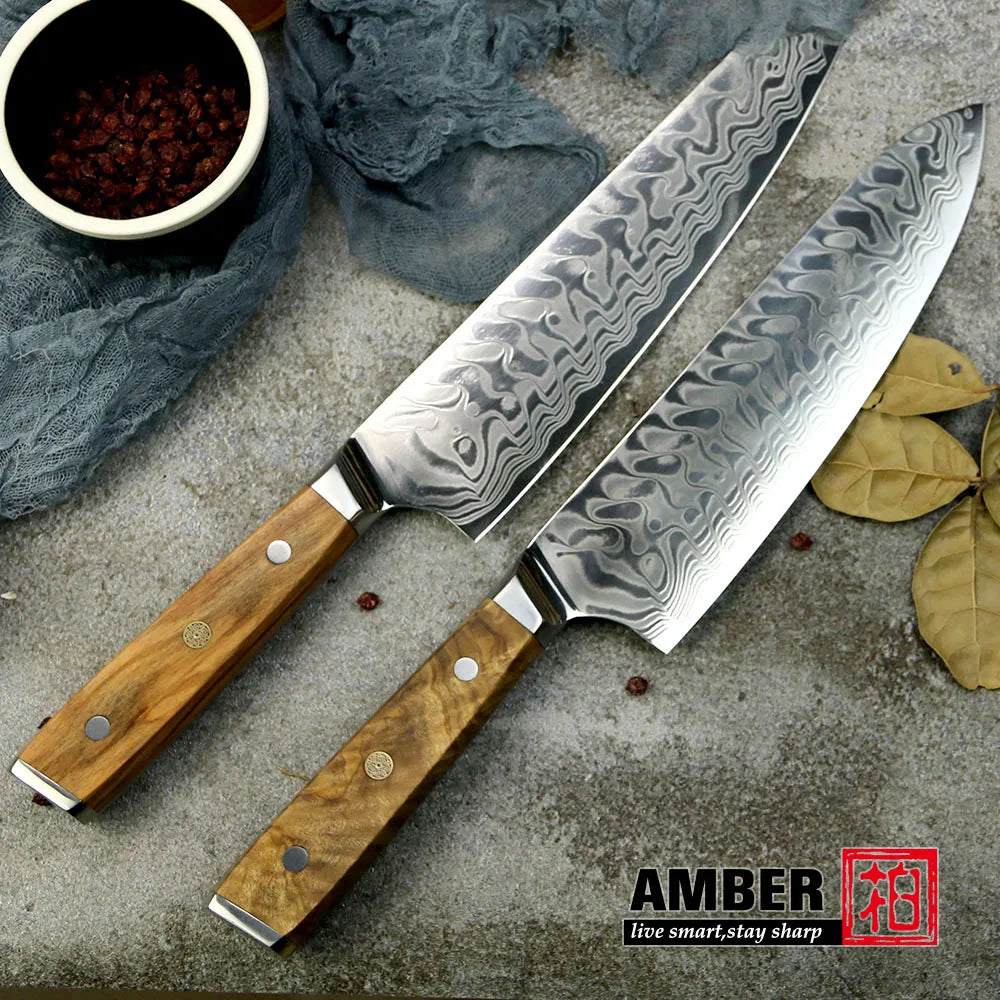 Amber 8 Inch Kitchen Knife 37 Layers AUS10V Japanese Chef Kiritsuke Utility Boning Knives Handmade Cooking Tools Olive Wood HD