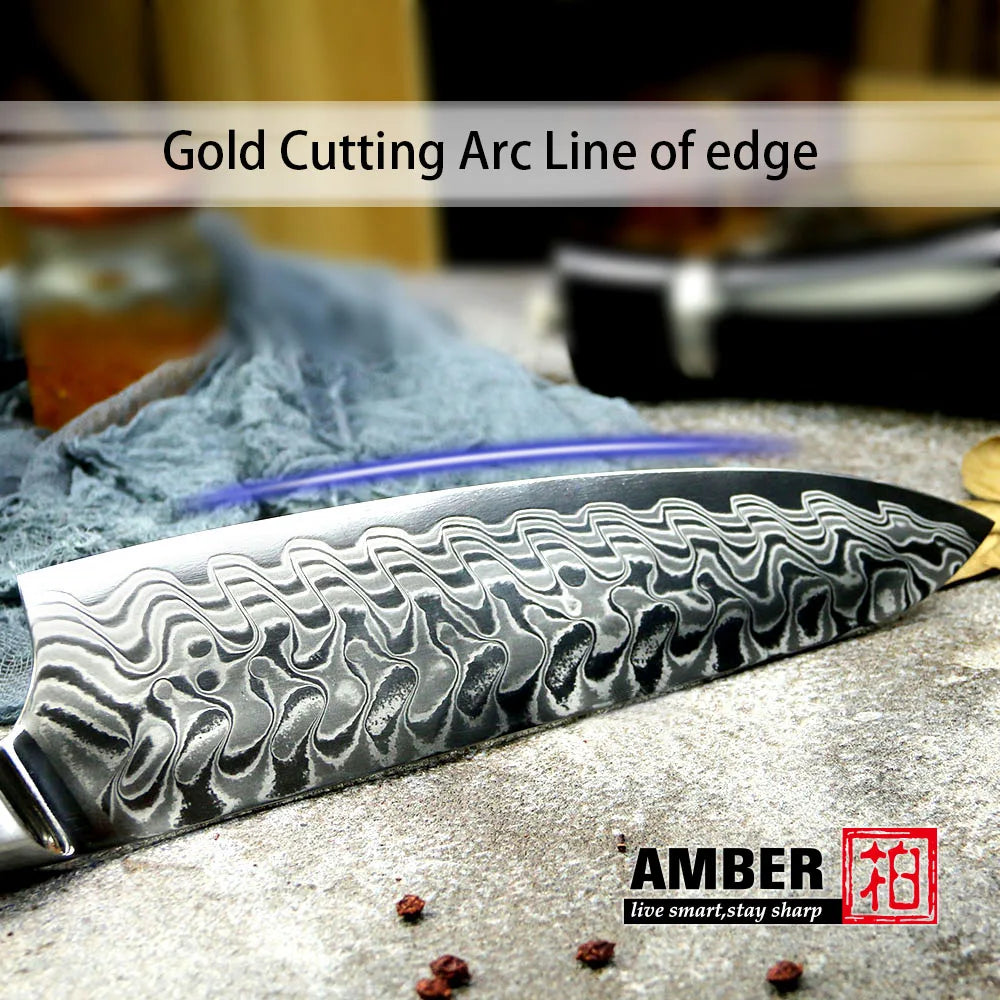 Amber 8 Inch Kitchen Knife 37 Layers AUS10V Japanese Chef Kiritsuke Utility Boning Knives Handmade Cooking Tools Olive Wood HD