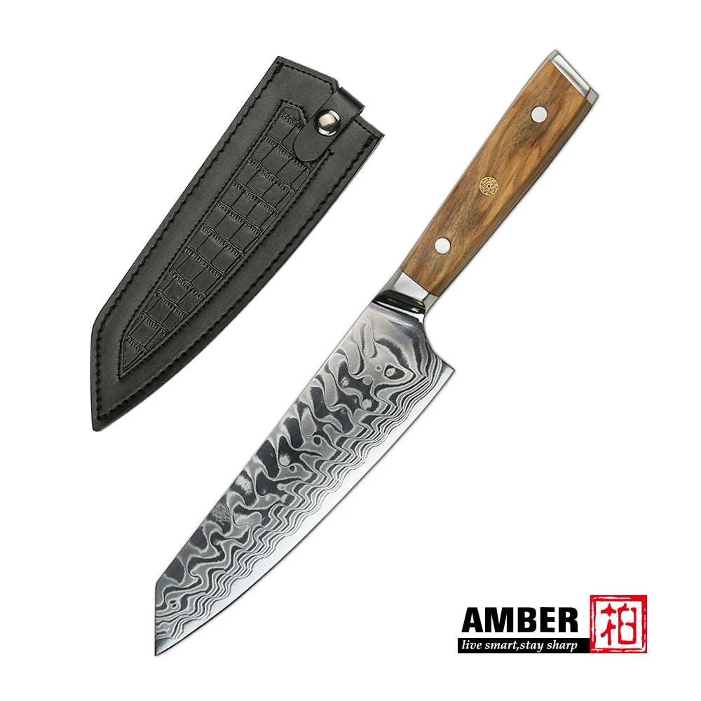 Amber 8 Inch Kitchen Knife 37 Layers AUS10V Japanese Chef Kiritsuke Utility Boning Knives Handmade Cooking Tools Olive Wood HD
