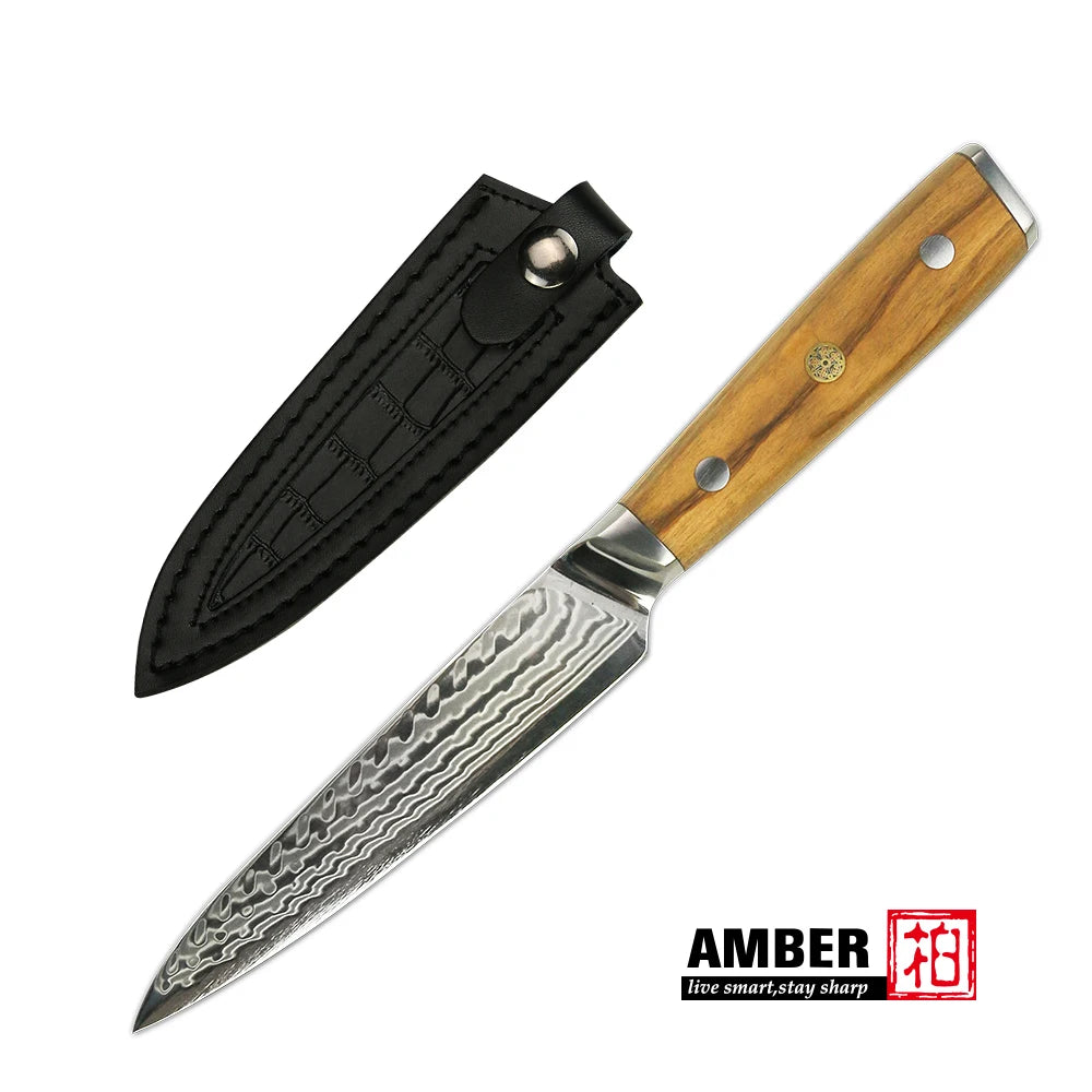 Amber 8 Inch Kitchen Knife 37 Layers AUS10V Japanese Chef Kiritsuke Utility Boning Knives Handmade Cooking Tools Olive Wood HD