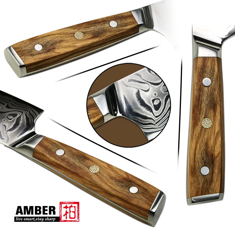 Amber 8 Inch Kitchen Knife 37 Layers AUS10V Japanese Chef Kiritsuke Utility Boning Knives Handmade Cooking Tools Olive Wood HD