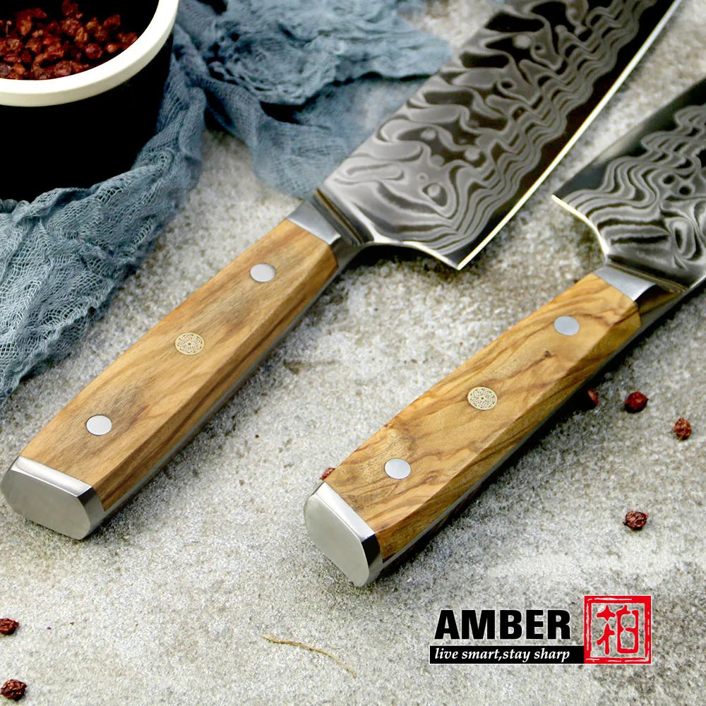Amber 8 Inch Kitchen Knife 37 Layers AUS10V Japanese Chef Kiritsuke Utility Boning Knives Handmade Cooking Tools Olive Wood HD