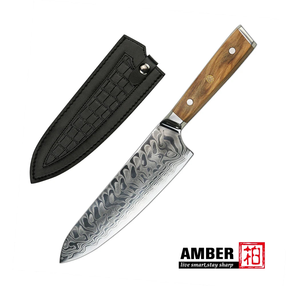 Amber 8 Inch Kitchen Knife 37 Layers AUS10V Japanese Chef Kiritsuke Utility Boning Knives Handmade Cooking Tools Olive Wood HD