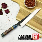Amber 8 Inch Kitchen Knife 37 Layers AUS10V Japanese Chef Kiritsuke Utility Boning Knives Handmade Cooking Tools Olive Wood HD