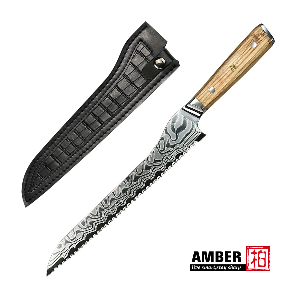 Amber 8 Inch Kitchen Knife 37 Layers AUS10V Japanese Chef Kiritsuke Utility Boning Knives Handmade Cooking Tools Olive Wood HD