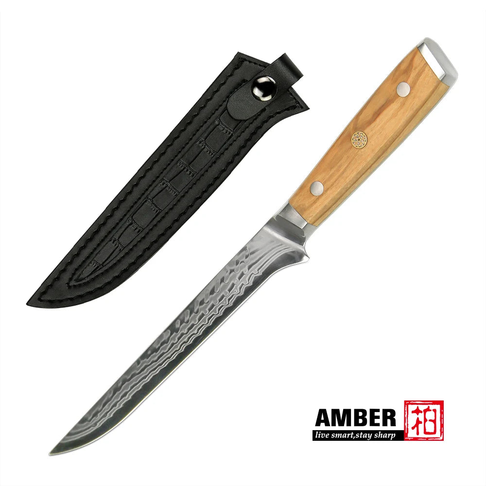 Amber 8 Inch Kitchen Knife 37 Layers AUS10V Japanese Chef Kiritsuke Utility Boning Knives Handmade Cooking Tools Olive Wood HD