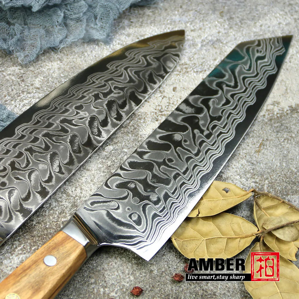 Amber 8 Inch Kitchen Knife 37 Layers AUS10V Japanese Chef Kiritsuke Utility Boning Knives Handmade Cooking Tools Olive Wood HD