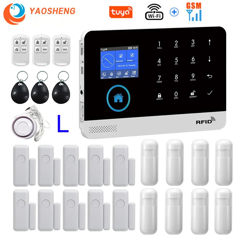 Wireless Home Alarm System Tuya Smart Home WIFI 2G GSM Security Alarms For Home With Motion Sensor With Alexa & Google Home