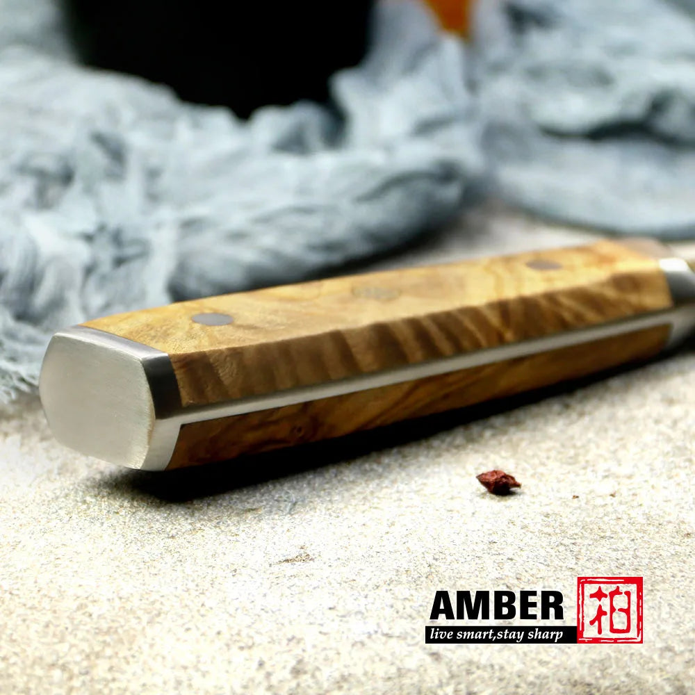Amber 8 Inch Kitchen Knife 37 Layers AUS10V Japanese Chef Kiritsuke Utility Boning Knives Handmade Cooking Tools Olive Wood HD