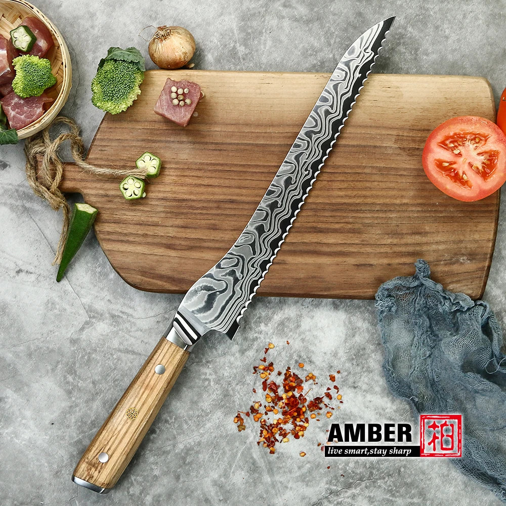 Amber 8 Inch Kitchen Knife 37 Layers AUS10V Japanese Chef Kiritsuke Utility Boning Knives Handmade Cooking Tools Olive Wood HD