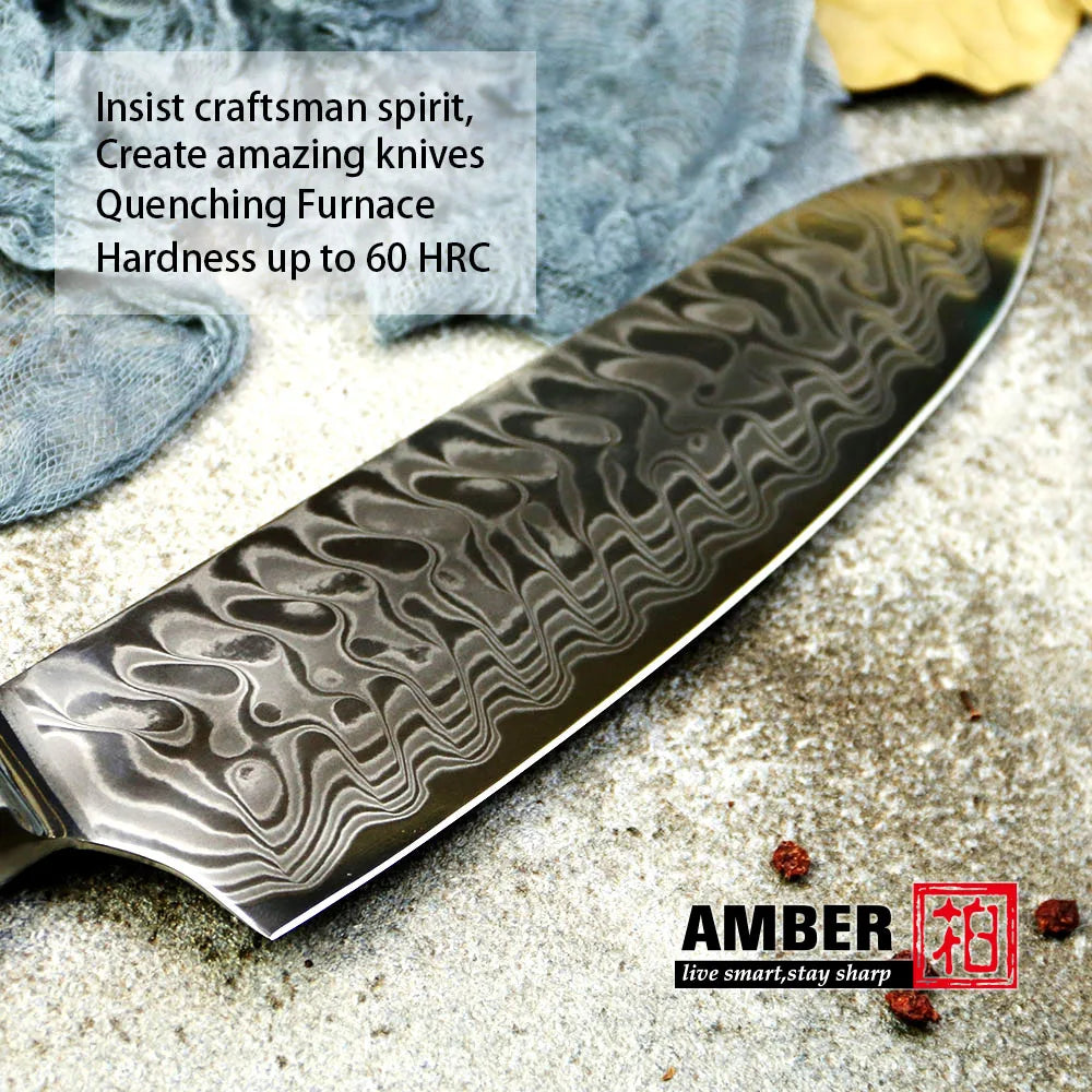 Amber 8 Inch Kitchen Knife 37 Layers AUS10V Japanese Chef Kiritsuke Utility Boning Knives Handmade Cooking Tools Olive Wood HD