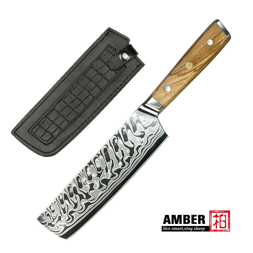 Amber 8 Inch Kitchen Knife 37 Layers AUS10V Japanese Chef Kiritsuke Utility Boning Knives Handmade Cooking Tools Olive Wood HD