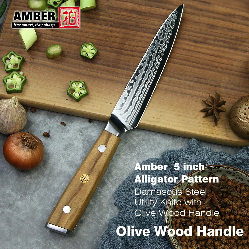 Amber 8 Inch Kitchen Knife 37 Layers AUS10V Japanese Chef Kiritsuke Utility Boning Knives Handmade Cooking Tools Olive Wood HD