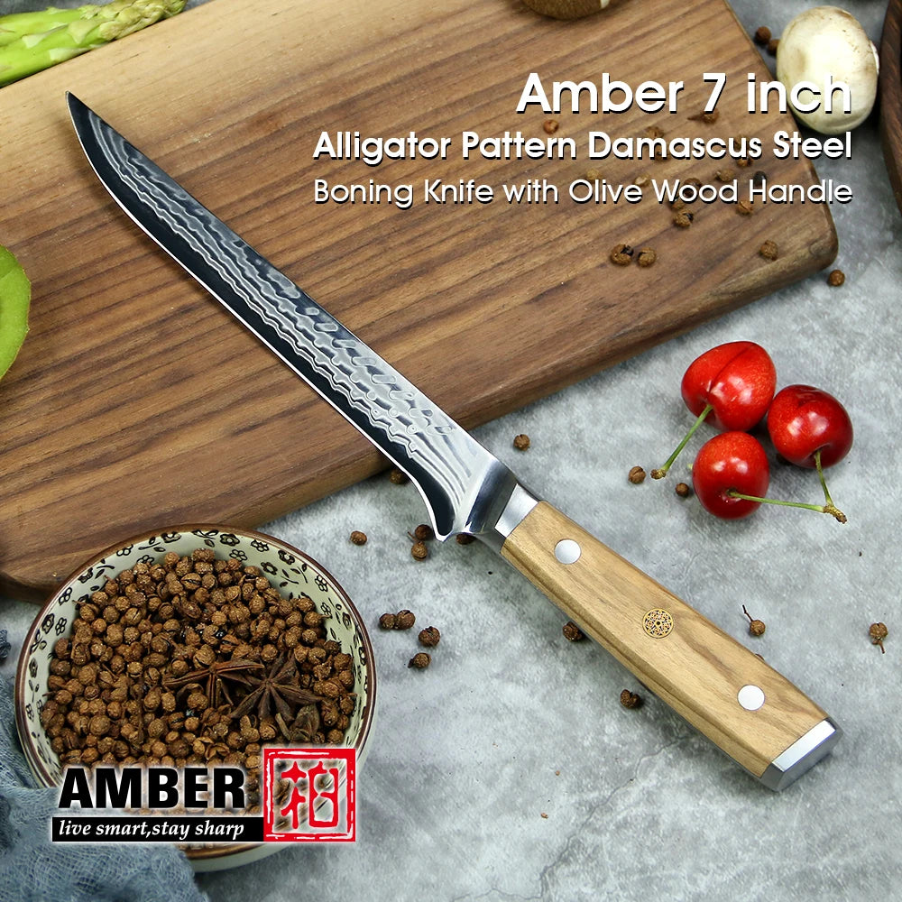 Amber 8 Inch Kitchen Knife 37 Layers AUS10V Japanese Chef Kiritsuke Utility Boning Knives Handmade Cooking Tools Olive Wood HD