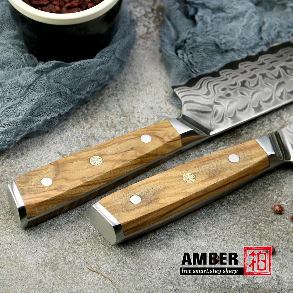 Amber 8 Inch Kitchen Knife 37 Layers AUS10V Japanese Chef Kiritsuke Utility Boning Knives Handmade Cooking Tools Olive Wood HD