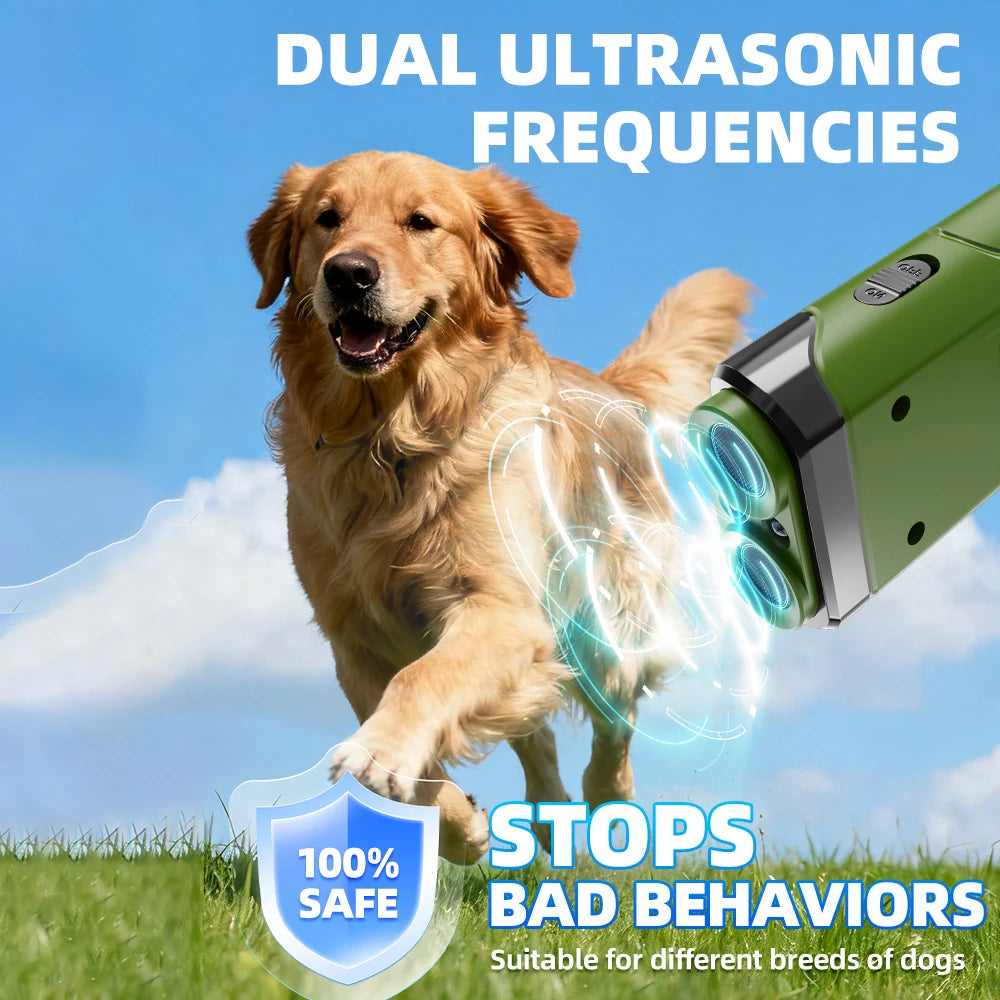 Dual Ultrasonic Pet Dog Repeller Professional Dog Training Device Rechargeable Anti Dog Bark Deterrent with LED Flashlight