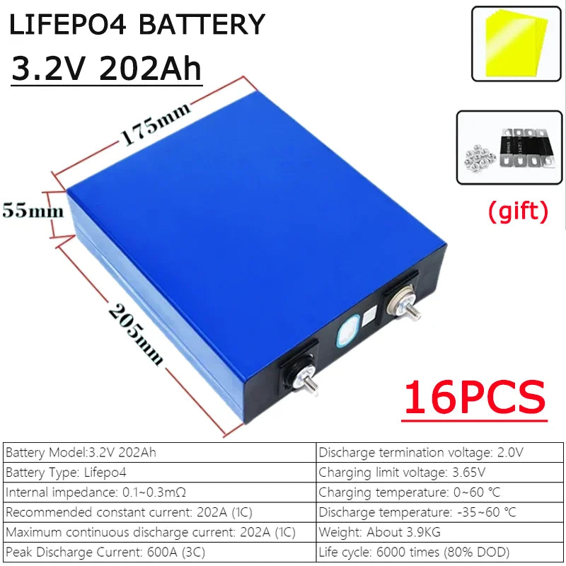 3.2V 105AH 230AH 250AH 280AH 304K 314AH 680AH EVE LifePO4 Battery Grade A Rechargeable DIY 12V 24V 48V for RV EV Home Energy