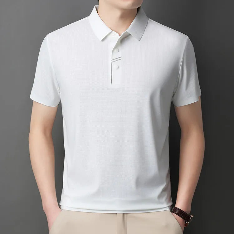 Men's Seamless Tech Polo Shirt - 4-Hole Button, 180g UV Sun Protection, 7A Antibacterial Business Leisure High-End Tops