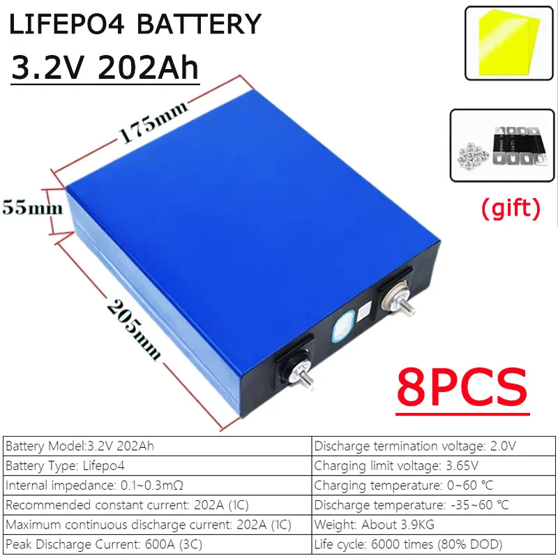 3.2V 105AH 230AH 250AH 280AH 304K 314AH 680AH EVE LifePO4 Battery Grade A Rechargeable DIY 12V 24V 48V for RV EV Home Energy