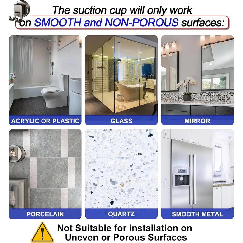 Suction Cup Double Hooks Carbon Steel No Drill Wall Hooks for Bathroom Kitchen Entryway Organizer for Home Office