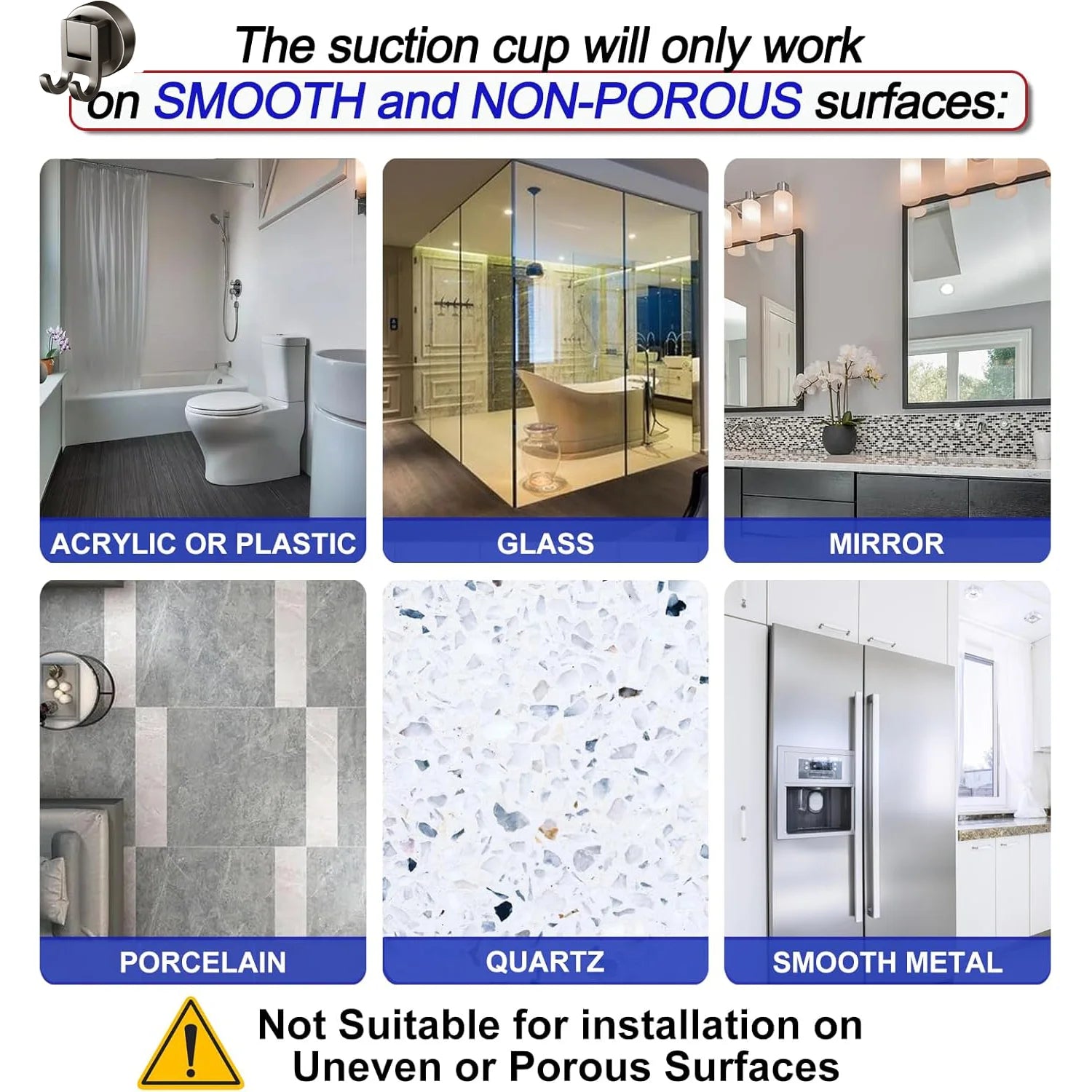 Suction Cup Double Hooks Carbon Steel No Drill Wall Hooks for Bathroom Kitchen Entryway Organizer for Home Office
