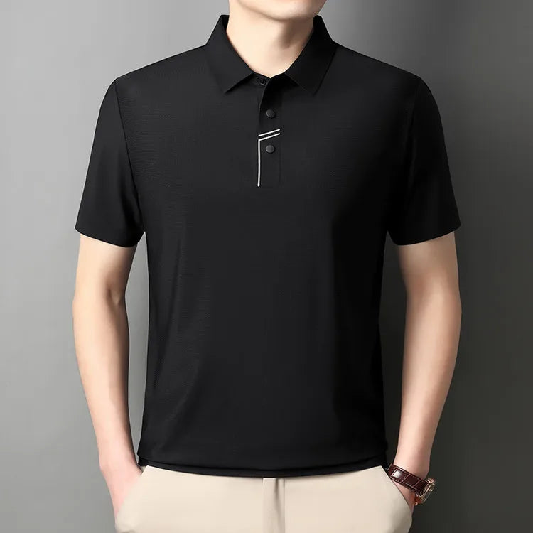 Men's Seamless Tech Polo Shirt - 4-Hole Button, 180g UV Sun Protection, 7A Antibacterial Business Leisure High-End Tops