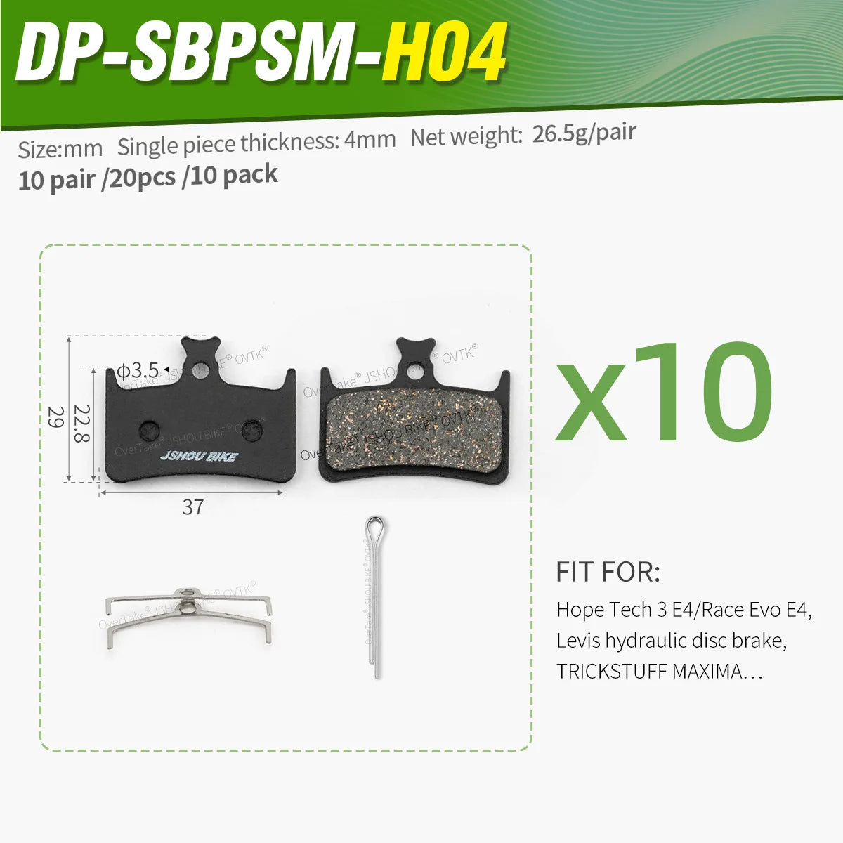 JSHOUBIKE hydraulic disc brake pad Advanced semimetal Kevlar fiber copper for Hope Tech 3 E4/Race Evo E4,Levis TRICKSTUFF MAXIMA