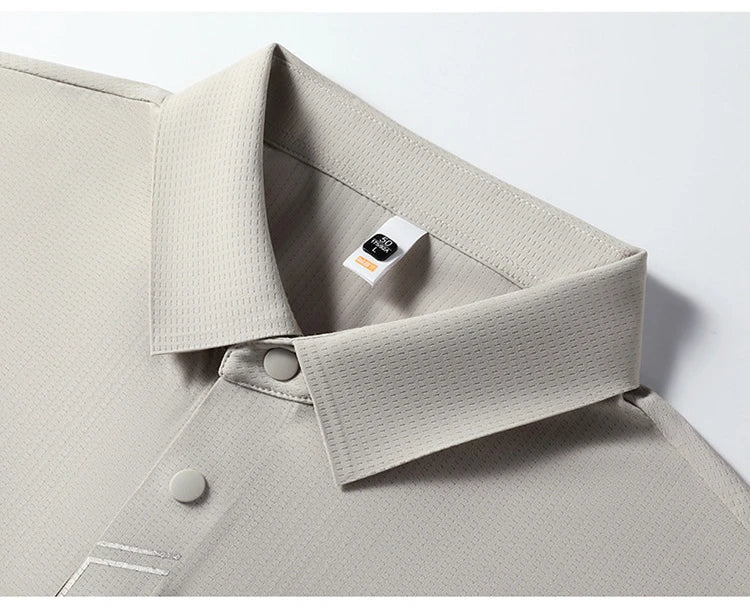 Men's Seamless Tech Polo Shirt - 4-Hole Button, 180g UV Sun Protection, 7A Antibacterial Business Leisure High-End Tops