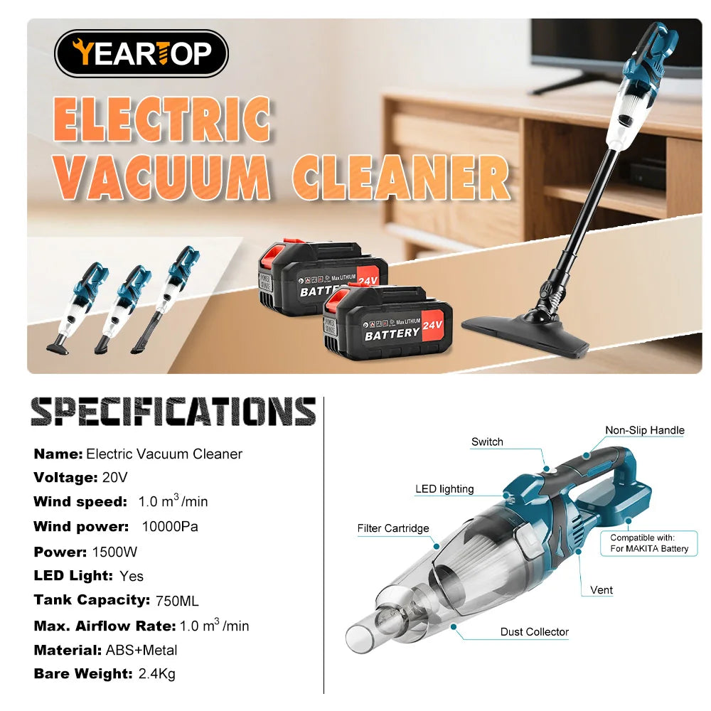 10000PA Electric Vacuum Cleaner Cordless Handheld Home Car Dual Use for Home Pet Hair Cleaning Power Tool For Makita 18V Battery