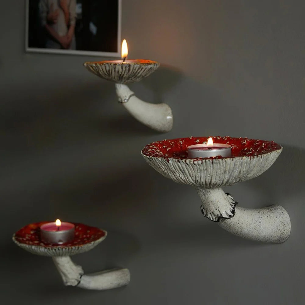 7/10/13cm Resin Amanita Shaped Floating Shelf Wall Mounted Mushroom Hanging Shelf Halloween Decor Keys Holder Home Ornaments