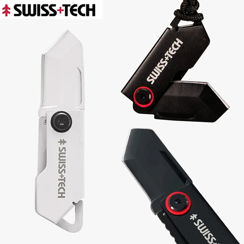 SWISS TECH Outdoor Stainless Steel Mini Folding Pocket Knife Portable Package Opener Unboxing Tool Keychain