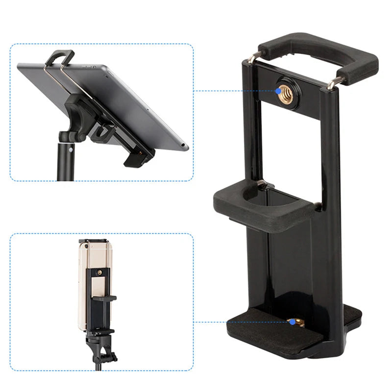 2 In 1 Universal Tablet Phone 1/4" Tripod Mount Clamp Holder Bracket Selfie Clip Stand