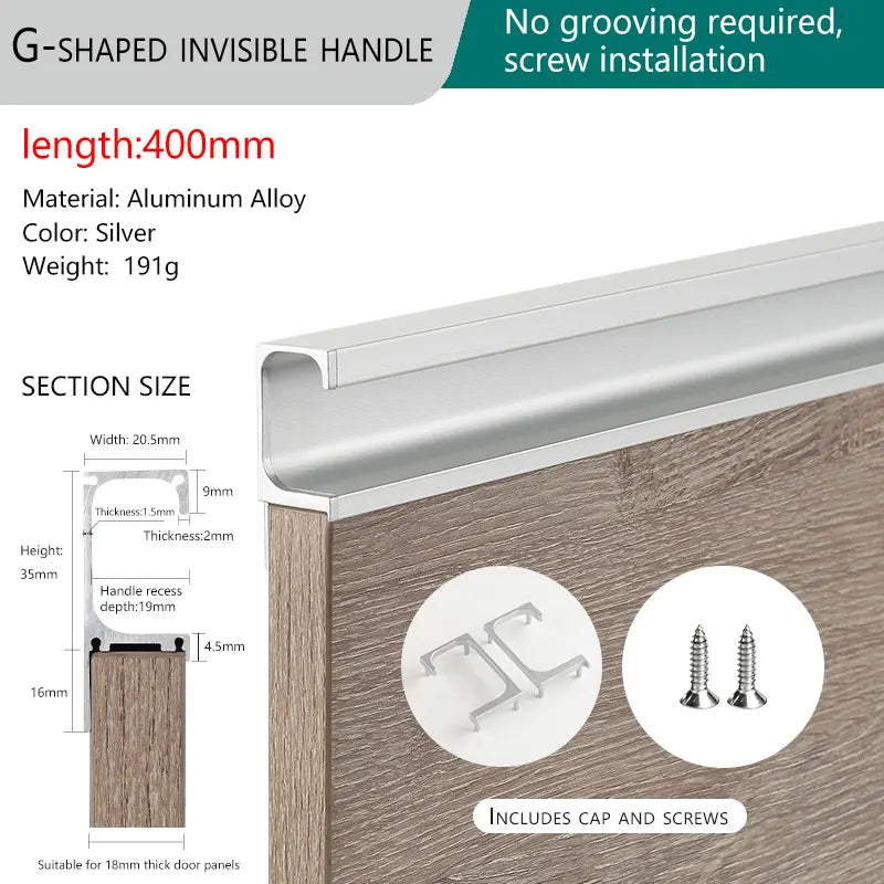 Concealed Edge Banding Kitchen Cabinet Door Recessed Handles Drawers Finger Pulls With 18mm Wood Boards G-Shape Groove-Free