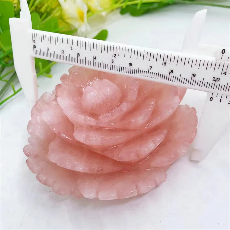 Natural Rose Quartz Flower Carving Peony Flower Energy Gem Reiki Healing Home Decoration Gift 1pcs 10CM