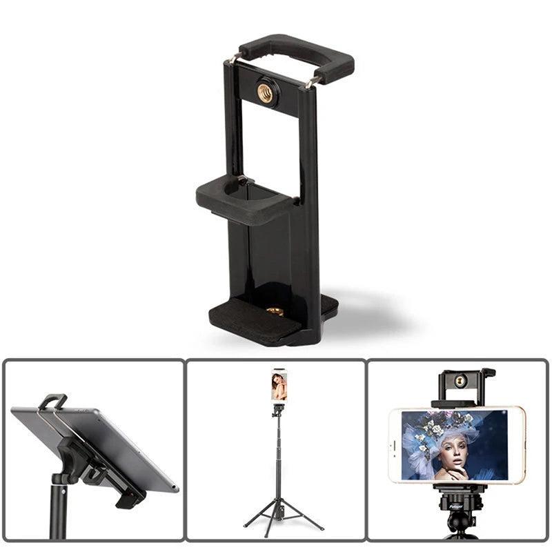2 In 1 Universal Tablet Phone 1/4" Tripod Mount Clamp Holder Bracket Selfie Clip Stand