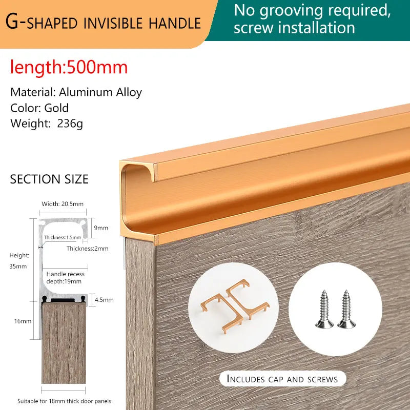 Concealed Edge Banding Kitchen Cabinet Door Recessed Handles Drawers Finger Pulls With 18mm Wood Boards G-Shape Groove-Free