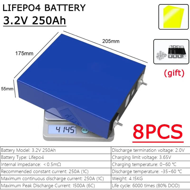 3.2V 105AH 230AH 250AH 280AH 304K 314AH 680AH EVE LifePO4 Battery Grade A Rechargeable DIY 12V 24V 48V for RV EV Home Energy