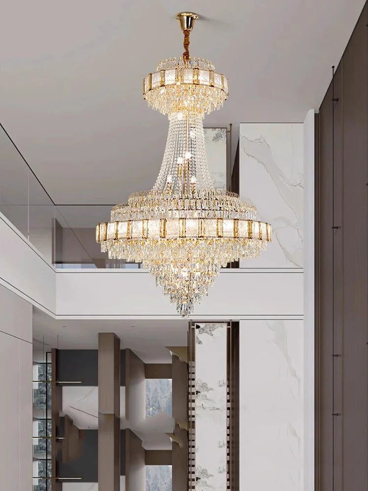 Cristal Lustres for Staircase Villa Duplex Chandelier Crystal Luxury Large Gold Nordic Home Decoration Led High-end Hanging Lamp