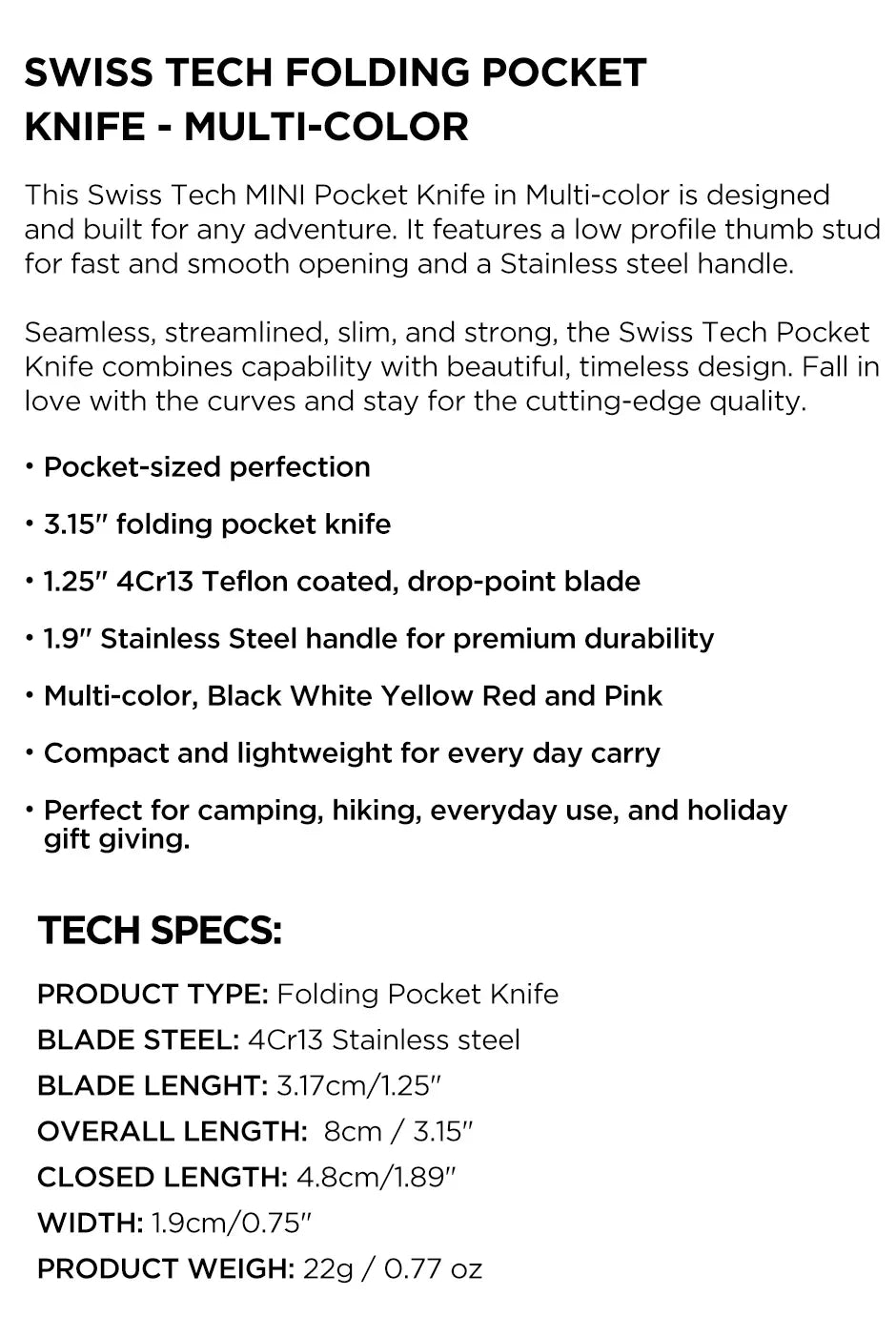 SWISS TECH Outdoor Stainless Steel Mini Folding Pocket Knife Portable Package Opener Unboxing Tool Keychain