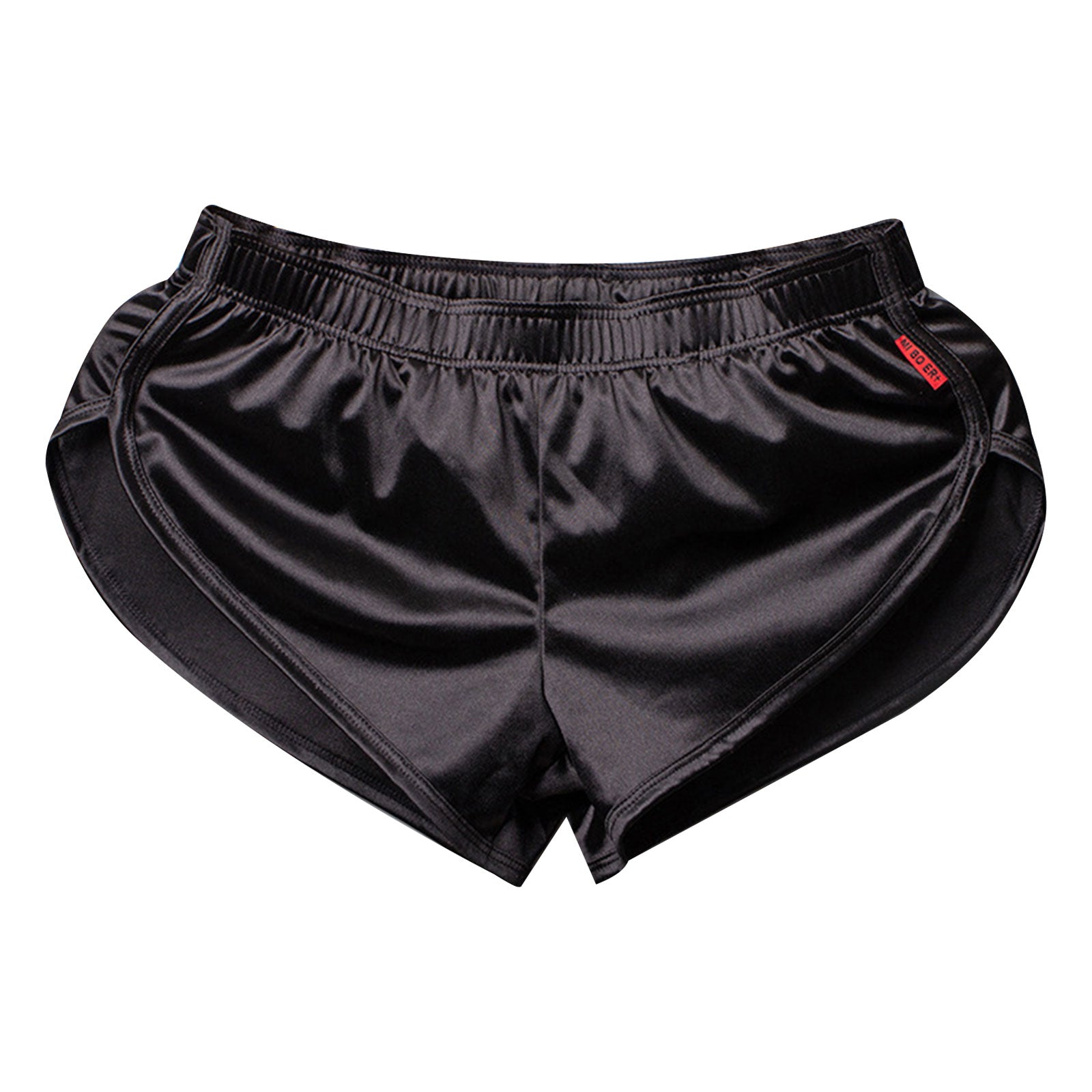 Men Side Split Satin Micro Shorts Built-in Bulge Pouch Boxer Brief Elastic Waistband Pajama Bottoms Loungewear Home Wear Trunks