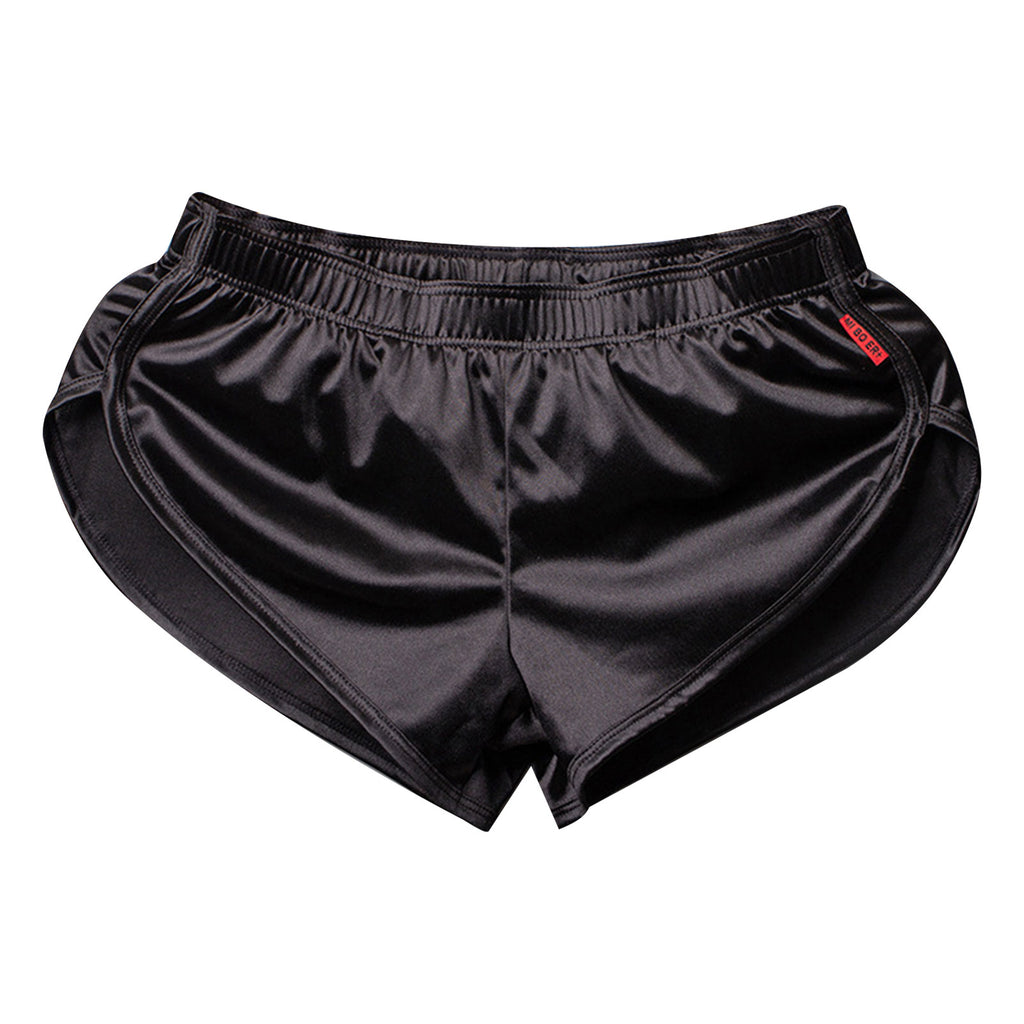 Men Side Split Satin Micro Shorts Built-in Bulge Pouch Boxer Brief Elastic Waistband Pajama Bottoms Loungewear Home Wear Trunks