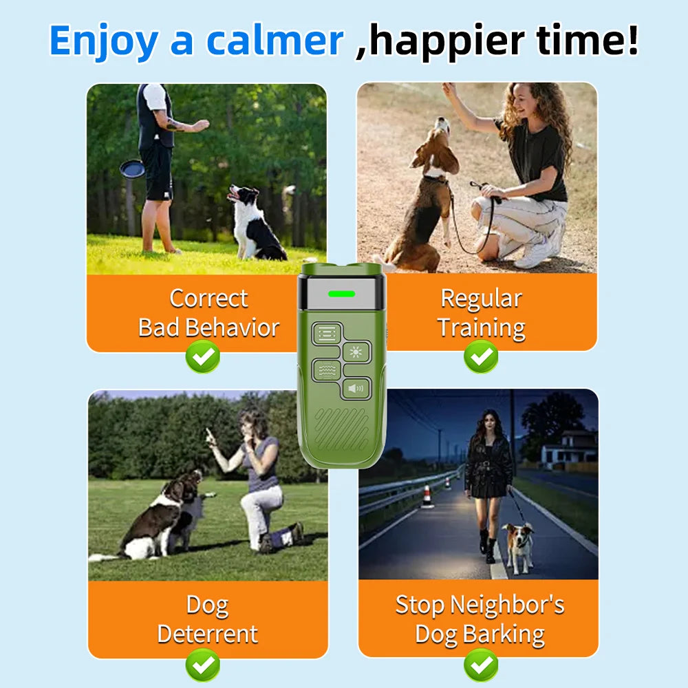 Dual Ultrasonic Pet Dog Repeller Professional Dog Training Device Rechargeable Anti Dog Bark Deterrent with LED Flashlight