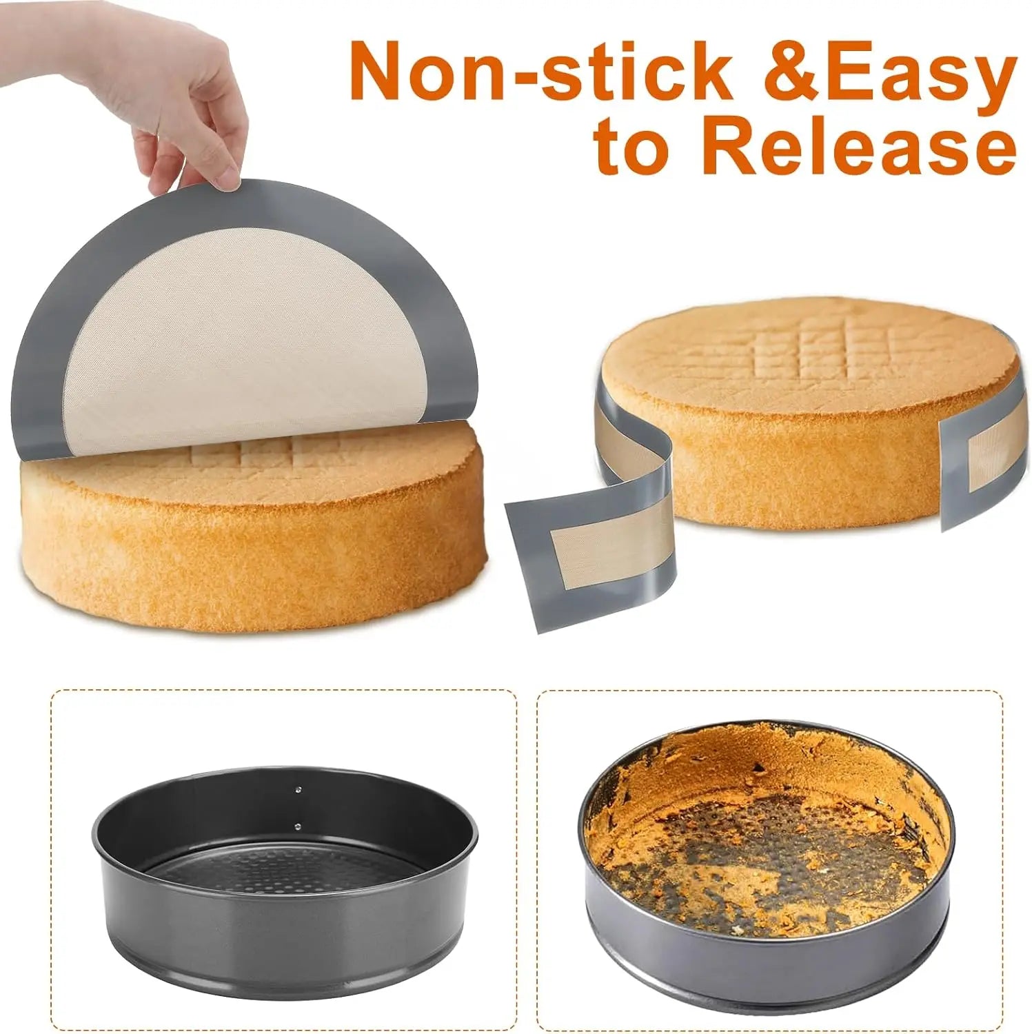 Detachable Baking Mat - Non-stick High-Temp Fiberglass Silicone, Cake Bread Liner Reusable Baking Pan Mat Kitchen Accessories