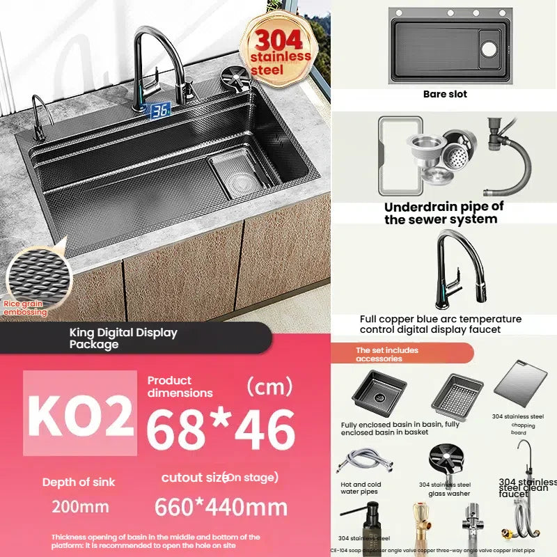 Household 304 Stainless Steel Kitchen Sink Rice Granule Embossing Antifouling Antiscratch Large Single Slot Dish Wash Basin