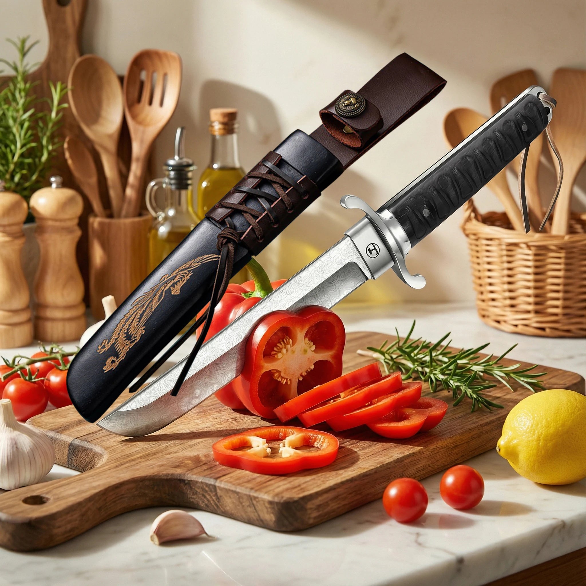 Multifunctional Japanese Damascus kitchen knife, a professional sashimi and sushi knife, suitable for deboning and slicing fish