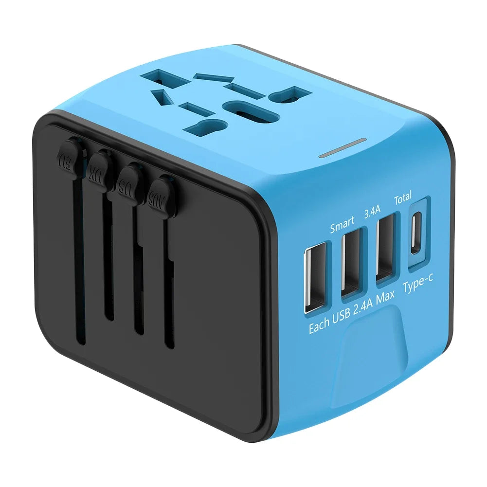 Universal Travel Adapter 100V-250V AC AC Power Plug Adapter 3 USB and 1 Type C Ports for for USA EU UK AU Cell Phone Laptop