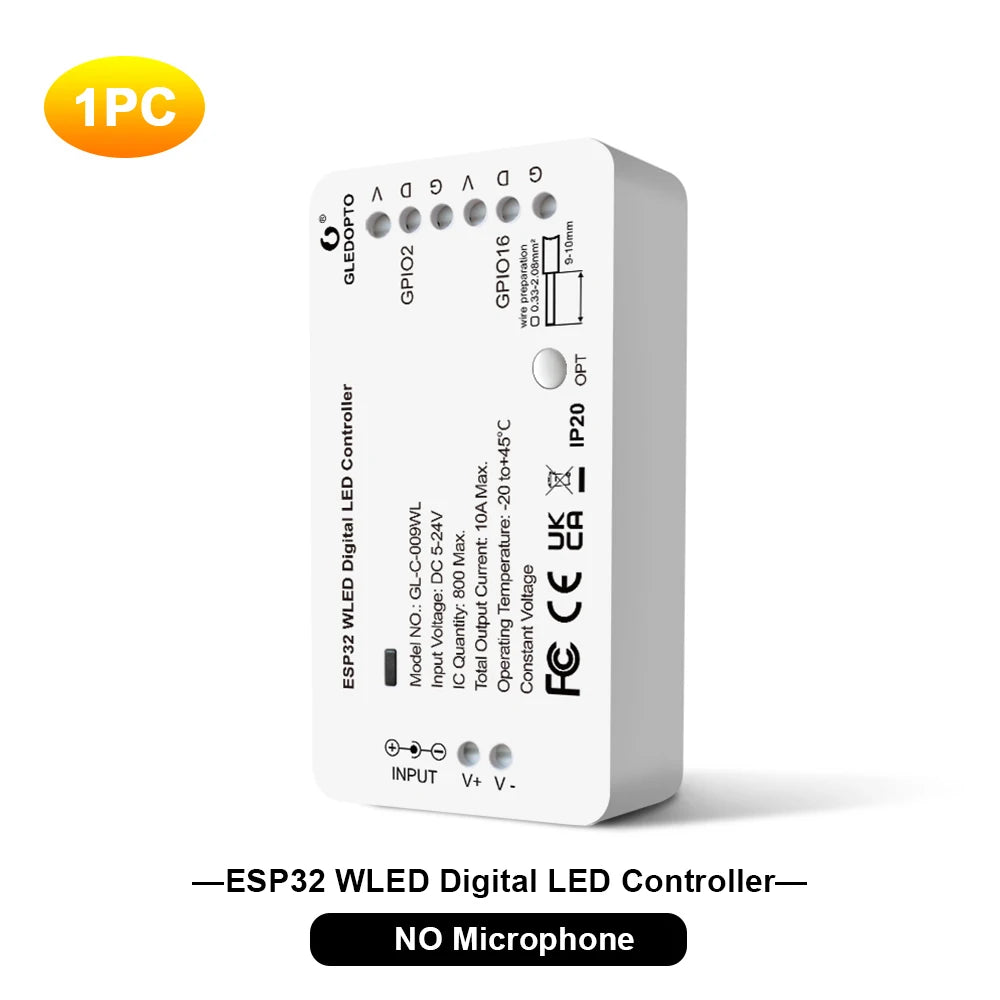 GLEDOPTO WLED Addressable RGB IC LED Strip Controller Smart App Control 800 ICs Home Tech LED Multi Dream Lighting Colorful ESP