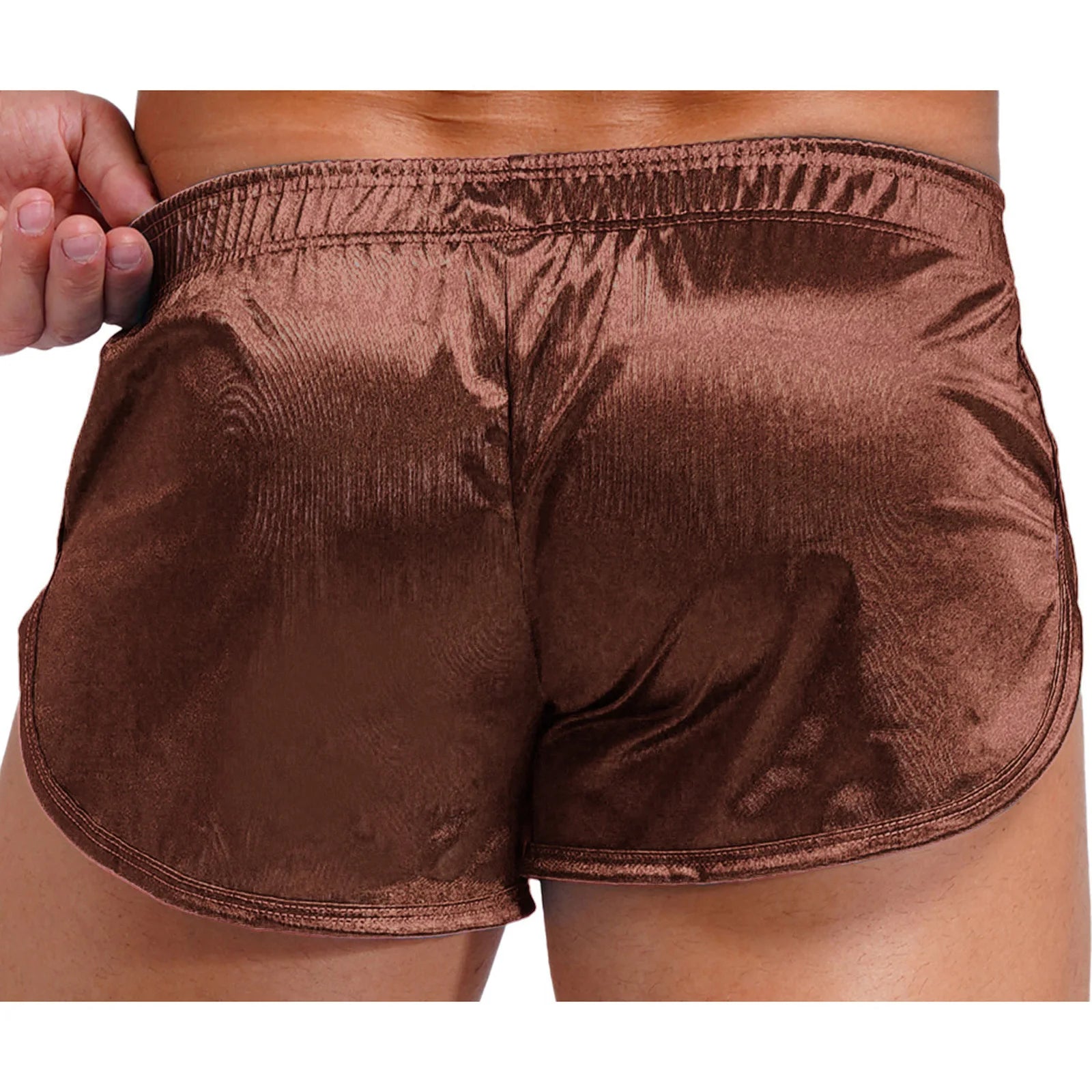 Men Side Split Satin Micro Shorts Built-in Bulge Pouch Boxer Brief Elastic Waistband Pajama Bottoms Loungewear Home Wear Trunks