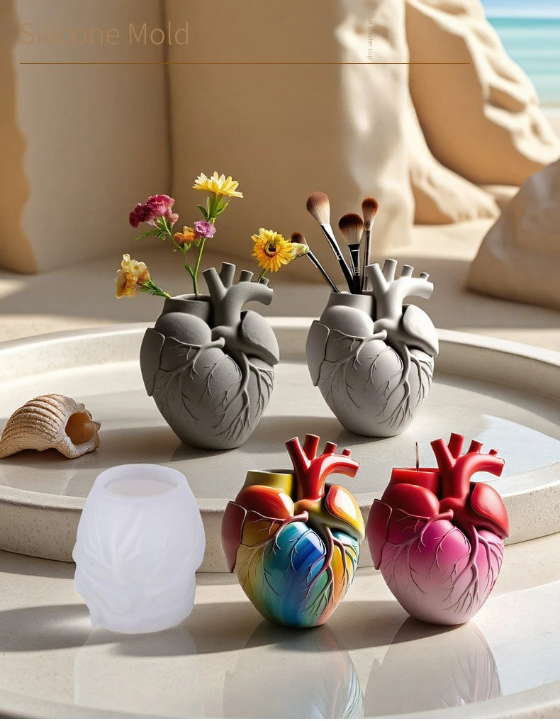 Heart Shaped Flowerpot Silicone Mold Heart Candle Cup Plaster Vase Mold Creative Heart-Shaped Sculpture Concrete Mould Home Deco